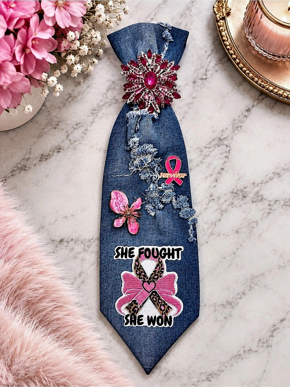 Embellished Blue & Pink Decorative Necktie